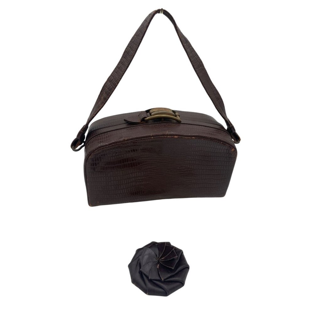 Brown Faux Leather Handbag by AMERICAN MODES Gold Clasp & Matching Coin Purse